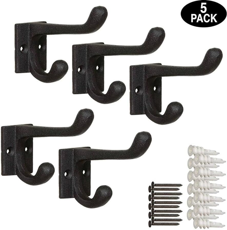 IJzeren muur kapstok haken rustiek zwart gietijzer set van 5