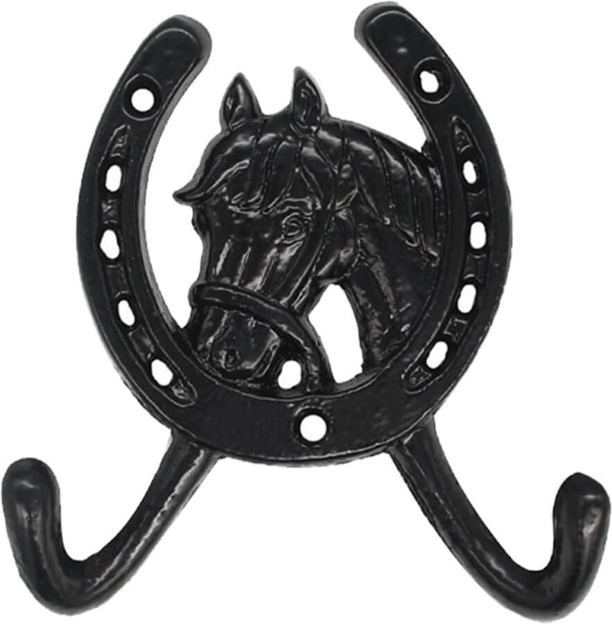 IMIKEYA Kapstok Paardenkop: Rustieke Kapstok Gietijzeren Vintage Paardenkop Wandhaak Kapstok Muur Kapstok Dubbel voor Sleutel Jas Hoed Thuis