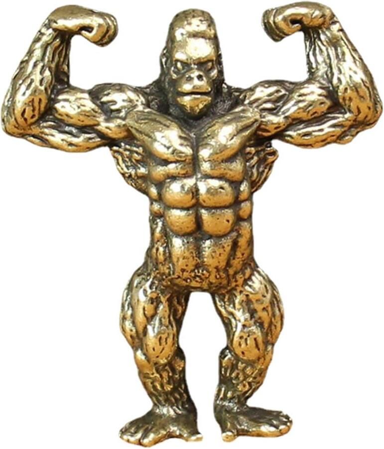 IMIKEYA Mini Messing Beeldjes: Klein Gorilla Beeldje Goud Vintage Gorilla Beeldje Messing Ornament Dieren Verzamelfiguur voor Thuiskantoor Bureau