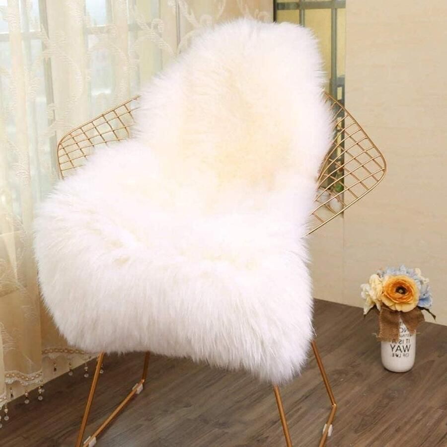 Imitatie lamsvacht tapijt Kunstbont wol bedtapijten sofa mat Wit 60 x 90 Cm