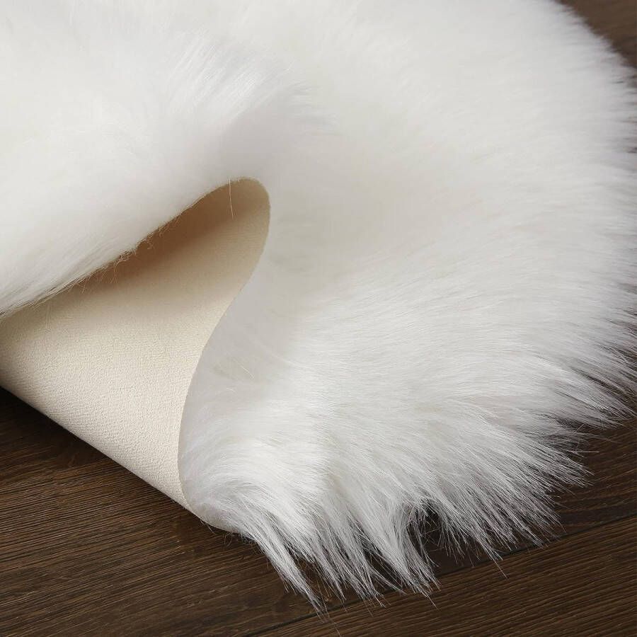 Imitatie-schapenvacht tapijt 60 x 90 cm langharige vacht-look imitatiewol bed- of bankmat (wit)