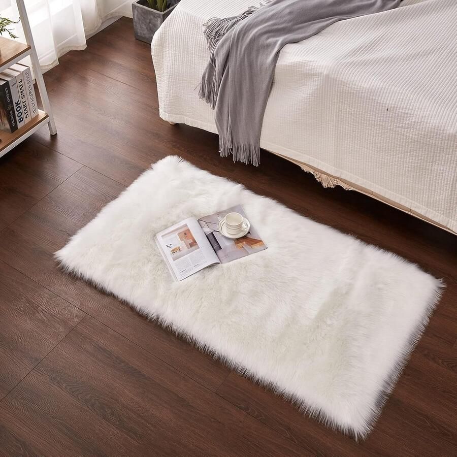 Imitatie-schapenvacht tapijt gezellig voor elke ruimte 1 stuk wit 50 x 150 cm