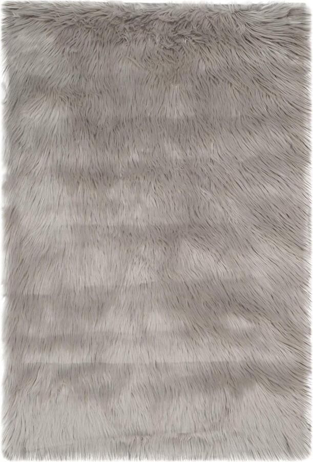Imitatie schapenvacht tapijt voor woonkamer eetkamer slaapkamer hoogpolig grijs 61 x 91 cm