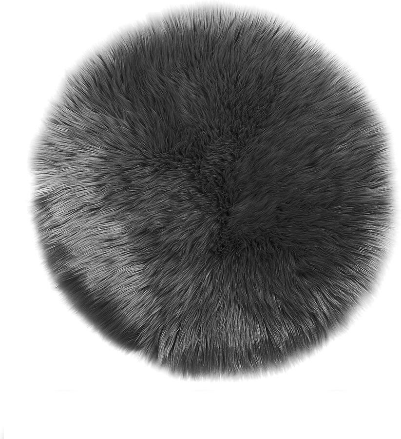 Imitatie Schapenvacht Tapijt Wasbaar Kunstbont Donkergrijs 30 cm Rond