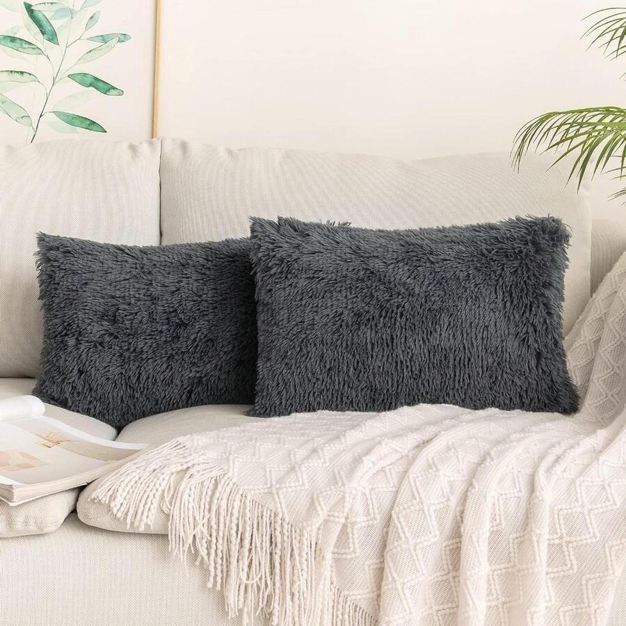 Imitatiebont kussenslopen Pluizig zacht Decoratief Vierkant Schattig Pluchen Kussenhoes Woonkamer Bank Slaapkamer 30 x 50 cm Blauwgrijs kussensloop 30x50