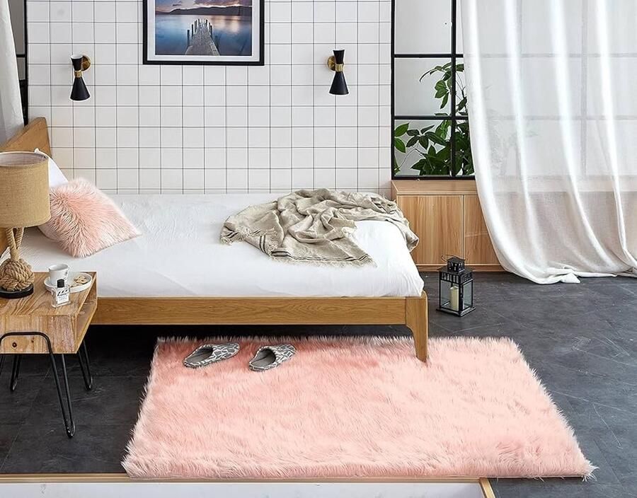 Imitatiebont Schapenvacht Tapijt Roze Kunstbont 120 x 170 cm