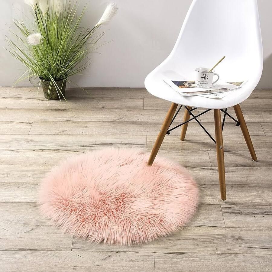 Imitatiebont Schapenvacht Tapijt Roze Kunstbont 60 cm Rond