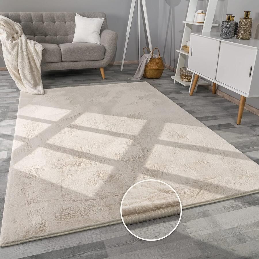 Imitatiebont Vloerkleed Hoogpolig Zacht Wasbaar voor Woonkamer 80x150 cm Crème
