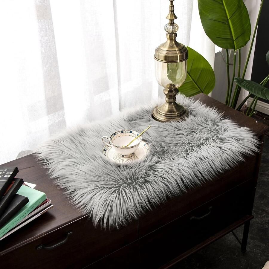 Imitatielamsvacht Tapijt Wasbaar Bont Tapijt 1 stuk Grijs Kunstbont 40 x 60 cm