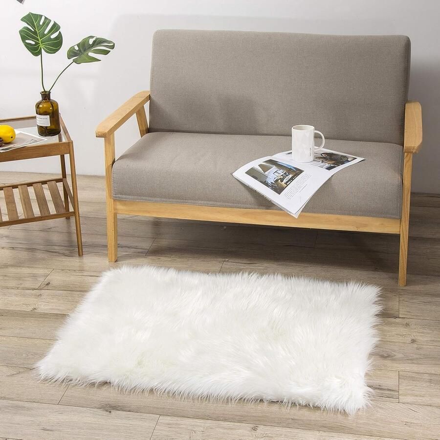 Imitatieschapenvacht Tapijt Kunstbont Woonkamer Slaapkamer 1 Stuk Wit 60 x 90 cm