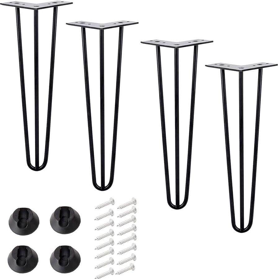 [Improvement] Set of 4 Hairpin Table Legs 60 cm Metal Legs Crafts Three Iron Rods Stronger with Screws and Floor Protectors