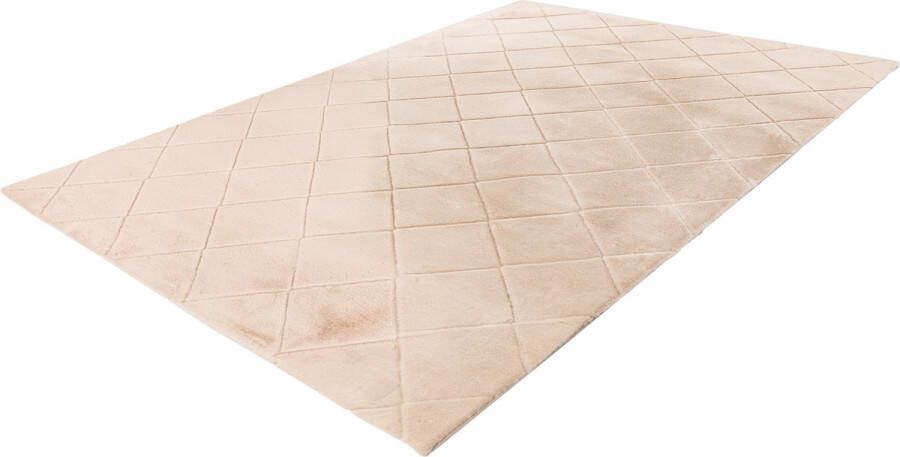 Impulse vloerkleed hoogpolig fluffy superzacht 3D effect tapijt Ruiten dessin 80x150cm beige