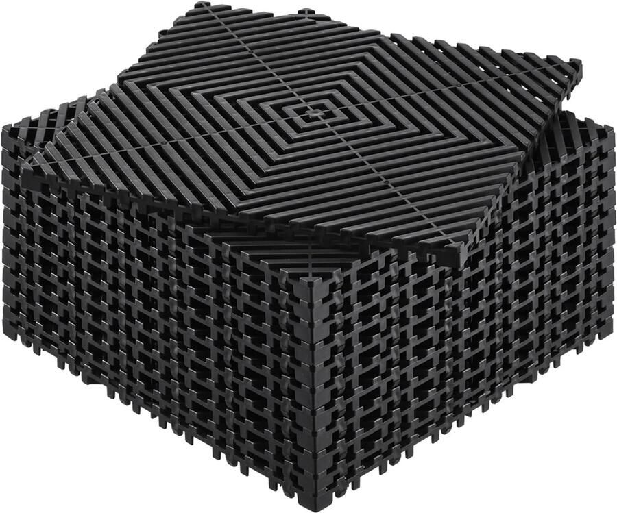 In elkaar grijpende drainagematten – 30 5 x 30 5 cm set van 12 modulaire antislipmatten zwarte PP-drainagevloer- en douchetegels