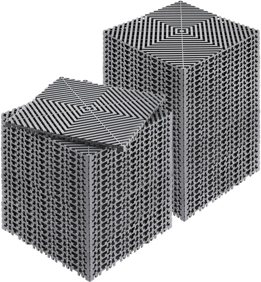 In elkaar grijpende drainagematten – 30 5 x 30 5 cm set van 50 modulaire antislipmatten grijze PP-vloer- en douchetegels ideaal voor keuken en buitengebruik