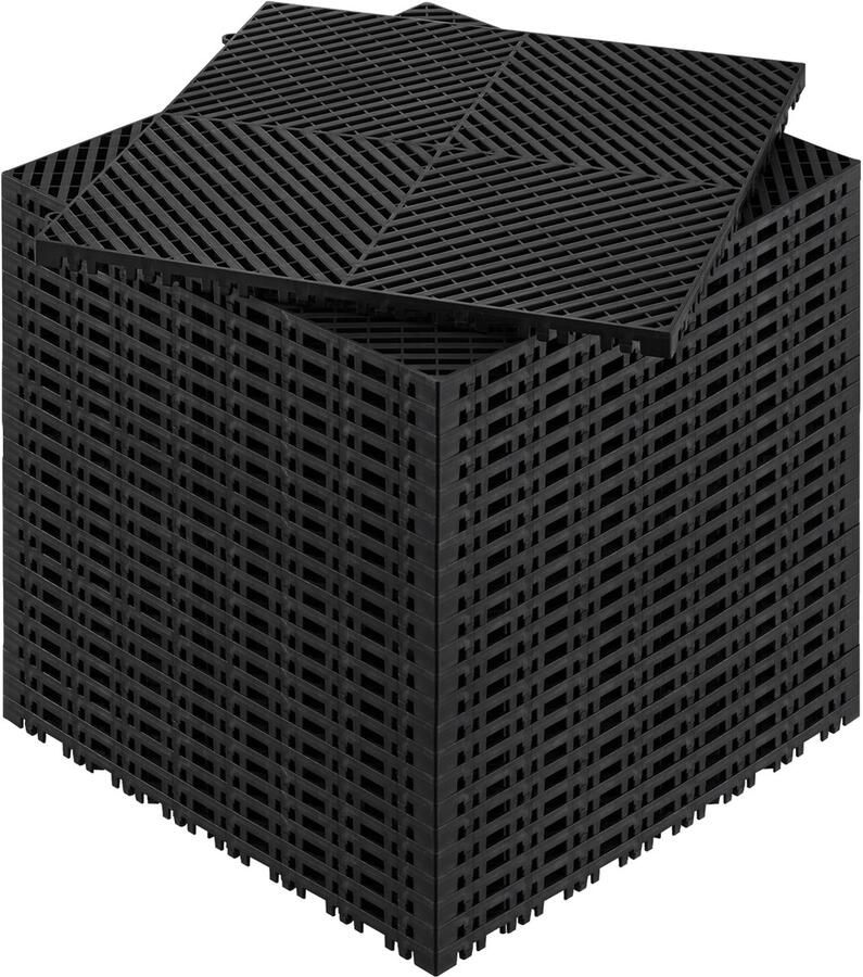 In elkaar grijpende drainagematten – 40 x 40 cm set van 24 modulaire antislipmatten zwarte PP-vloer- en douchetegels ideaal voor keuken en buitengebruik