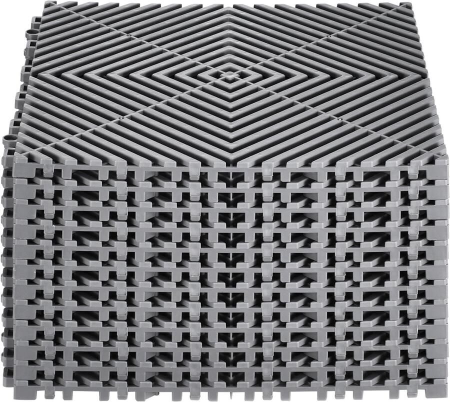 In elkaar grijpende drainagematten – modulair kussensysteem 30 5 x 30 5 cm 12 stuks antislip grijze PP-vloertegels voor drainage ideaal voor garage tuin keuken en buitengebruik