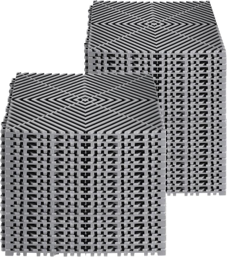 In elkaar grijpende drainagematten – modulair kussensysteem 30 5 x 30 5 cm set van 40 antislip grijze PP-vloertegels voor drainage perfect voor garage tuin keuken en buitengebruik