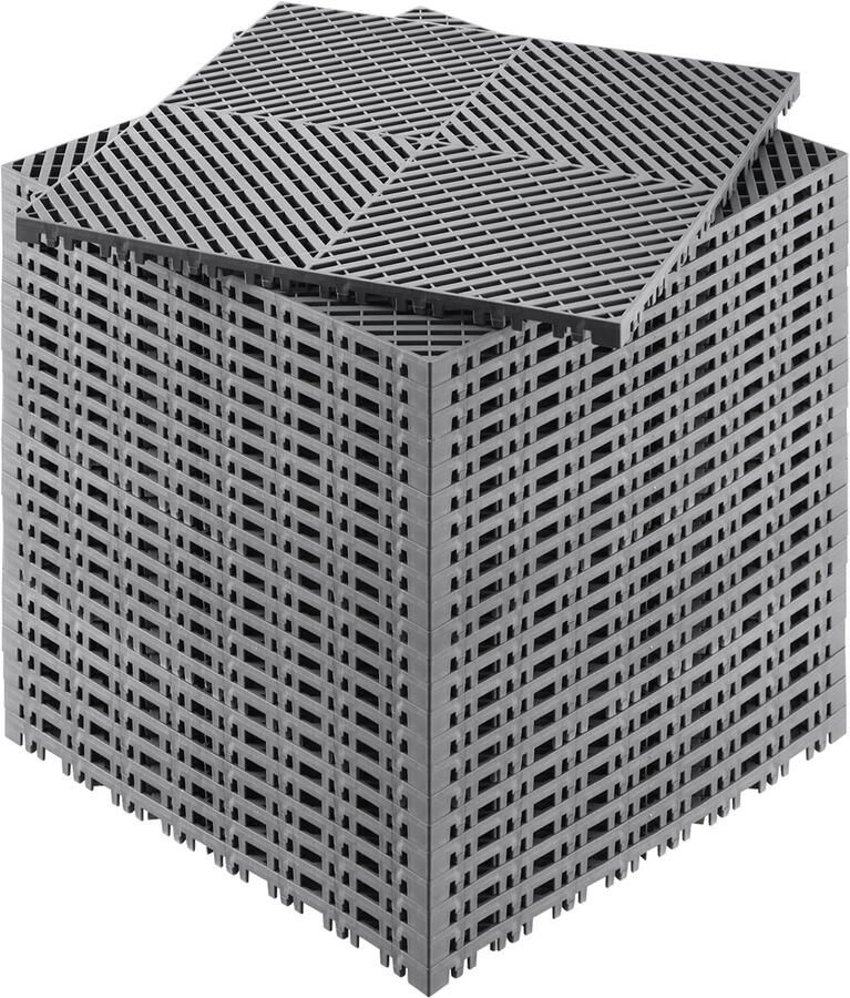 In elkaar grijpende drainagematten – modulair kussensysteem van 40 x 40 cm set van 24 antislip grijze PP-vloertegels voor garage tuin keuken en buitengebruik