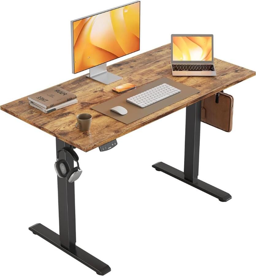 In Hoogte Verstelbaar Bureau 100 x 60 cm Elektrische Computertafel Met Geheugenfunctie Voor Kantoor en Thuis Bruin