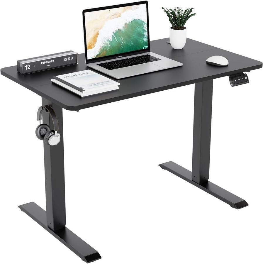 In hoogte verstelbaar bureau 100 x 60 cm met geheugen en kabeldoorvoer zwart