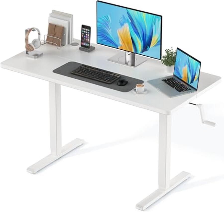 In hoogte verstelbaar bureau 120 x 60 cm Handmatig verstelbaar met kras- en vuilafstotende spaanplaat en metalen frame