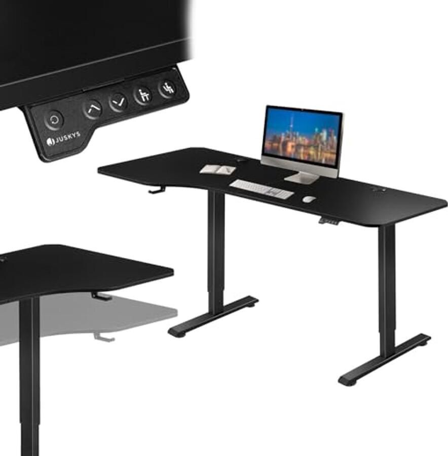 In hoogte verstelbaar bureau 160x75 cm Elektrisch verstelbaar met geheugenfunctie Zit- en statafel in zwart