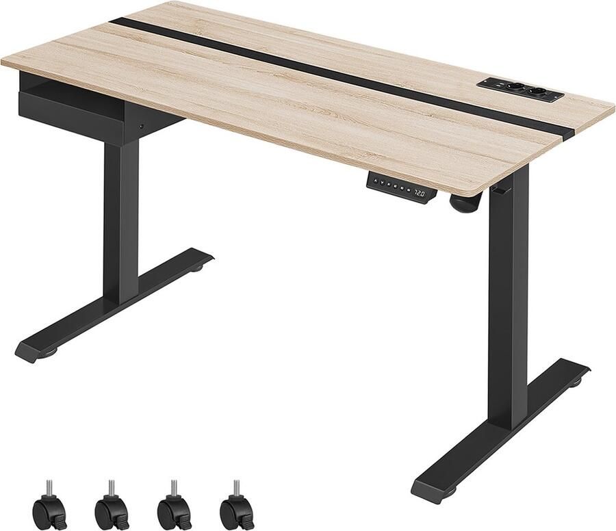 Woon Wereld In hoogte verstelbaar bureau Elektrisch bureau Met stopcontacten Traploos verstelbaar 60 x 140 cm Grijs Zwart