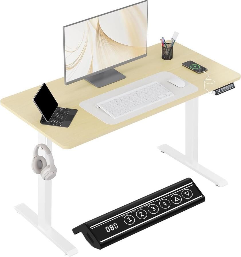 In hoogte verstelbaar bureau elektrisch 1 stuk eiken 120 x 60 cm