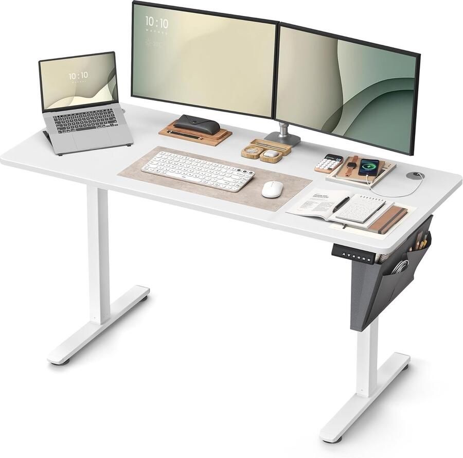 In hoogte verstelbaar bureau elektrisch 60 x 140 x (72-120) cm verstelbare tafel geheugenfunctie voor 4 hoogtes voor thuiskantoor studeerkamer wolkenwit