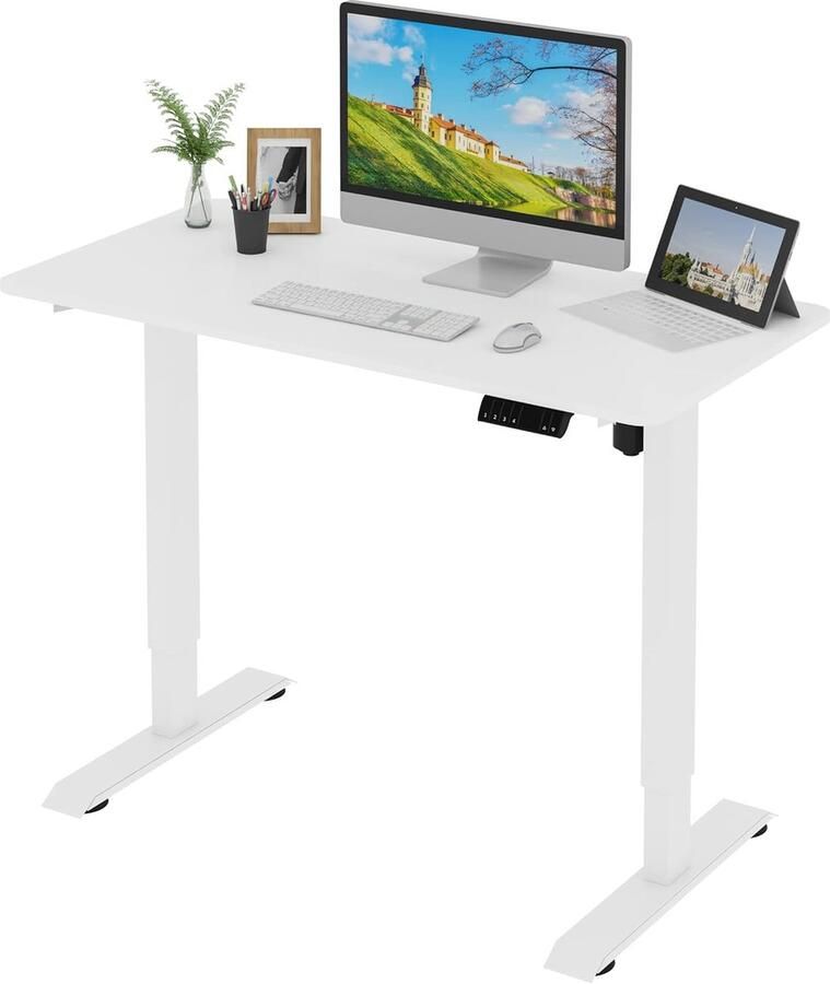 In hoogte verstelbaar bureau elektrisch geschikt voor een ergonomische werkplek 1 stuk wit 120 x 60 cm