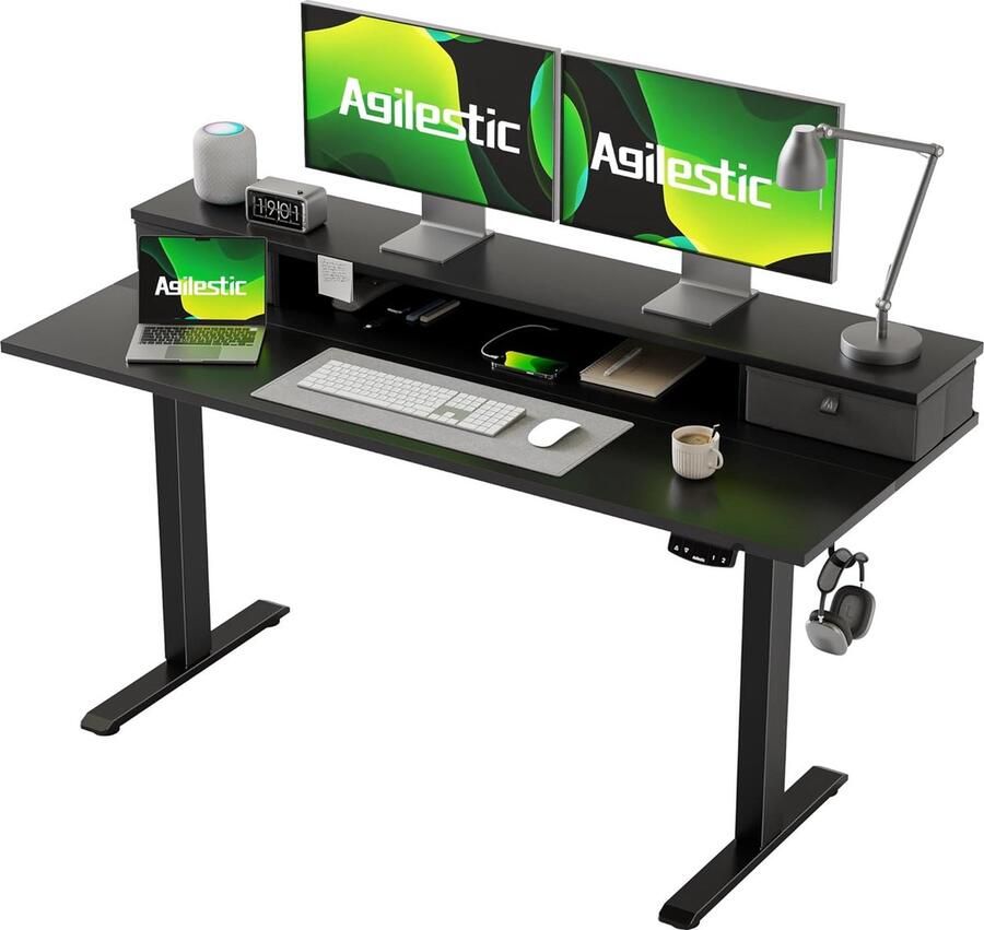 In hoogte verstelbaar bureau elektrisch geschikt voor kantoor en thuis 1 stuk zwart 140 x 60 cm