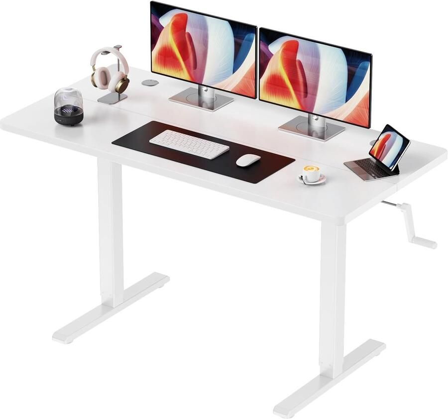 In hoogte verstelbaar bureau handmatig 1 stuk wit spaanplaat 110 x 60 cm