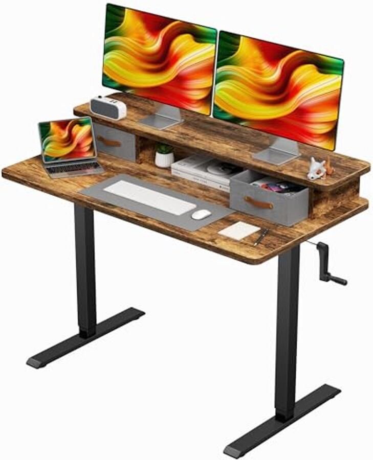 In hoogte verstelbaar bureau met dubbele laden voor optimale ergonomie