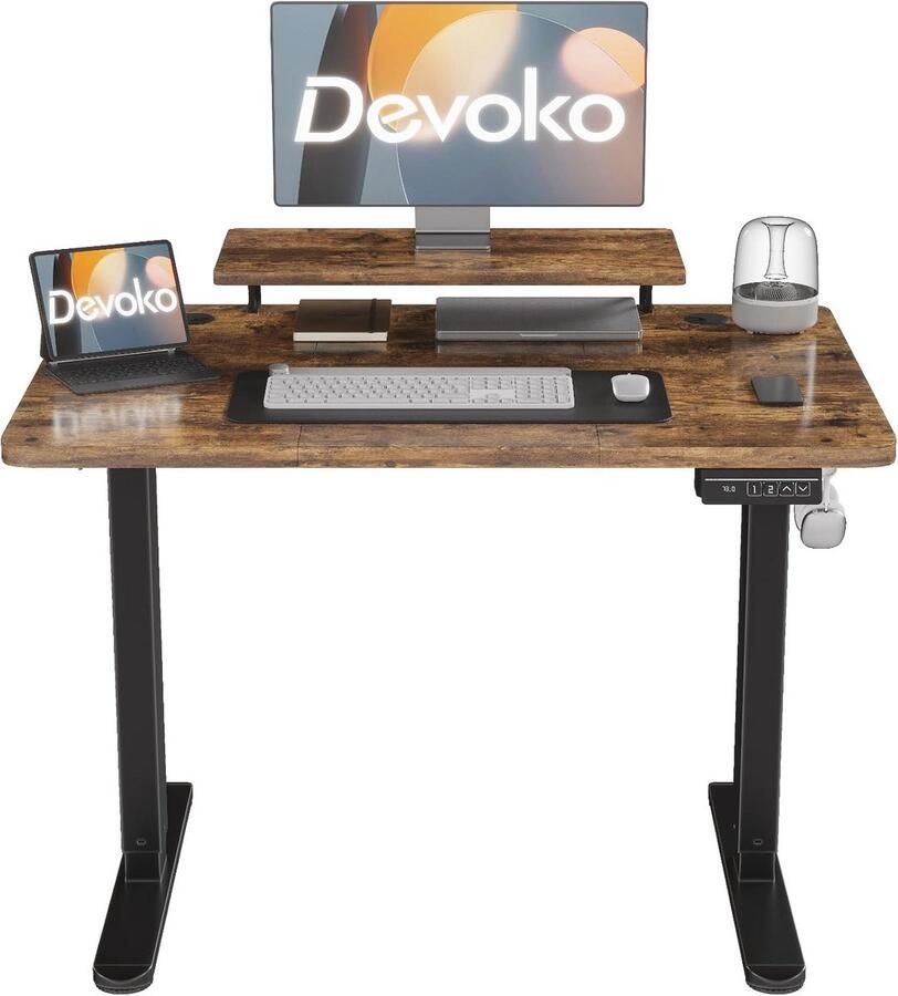 In hoogte verstelbaar bureau met monitorstandaard 120 x 60 cm elektrisch verstelbaar 2 geheugenhoogtes