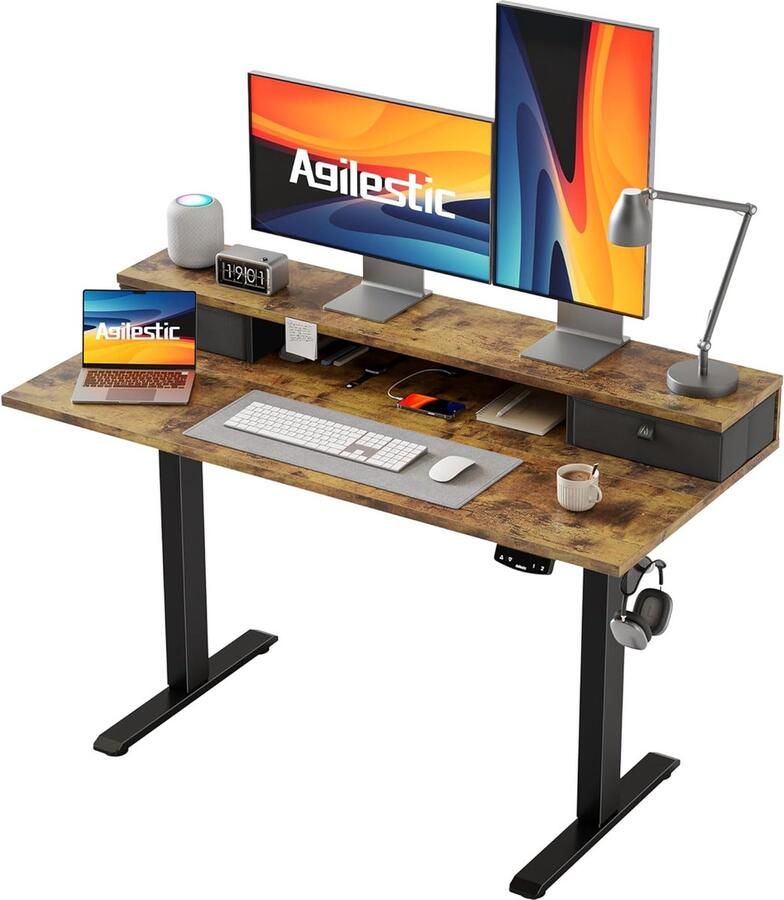 In hoogte verstelbaar bureau met twee laden kantoor- en thuisbureau 1 stuk bruin 120 x 60 cm