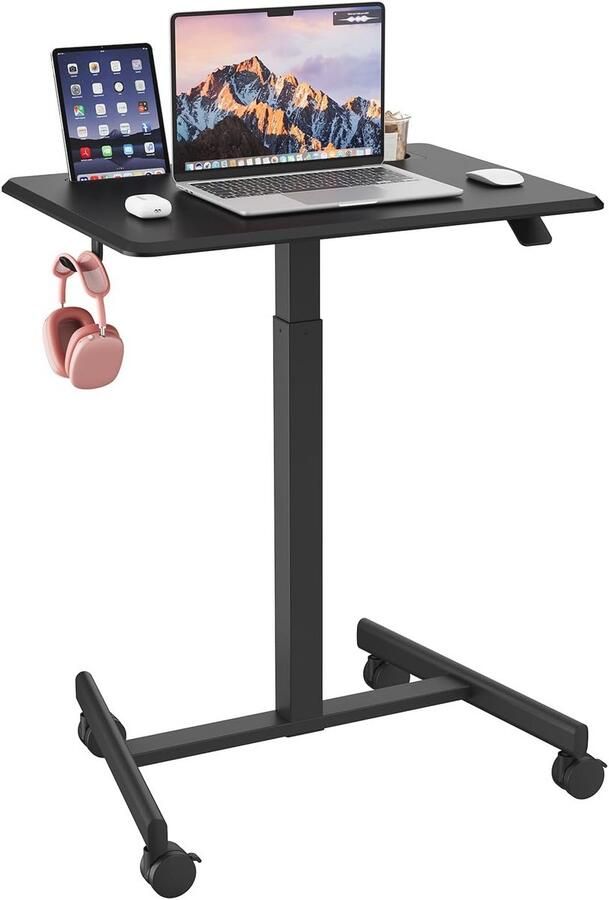 In hoogte verstelbaar bureau met wieltjes Mobiele computertafel Staand bureau 65 x 48 cm Zwart
