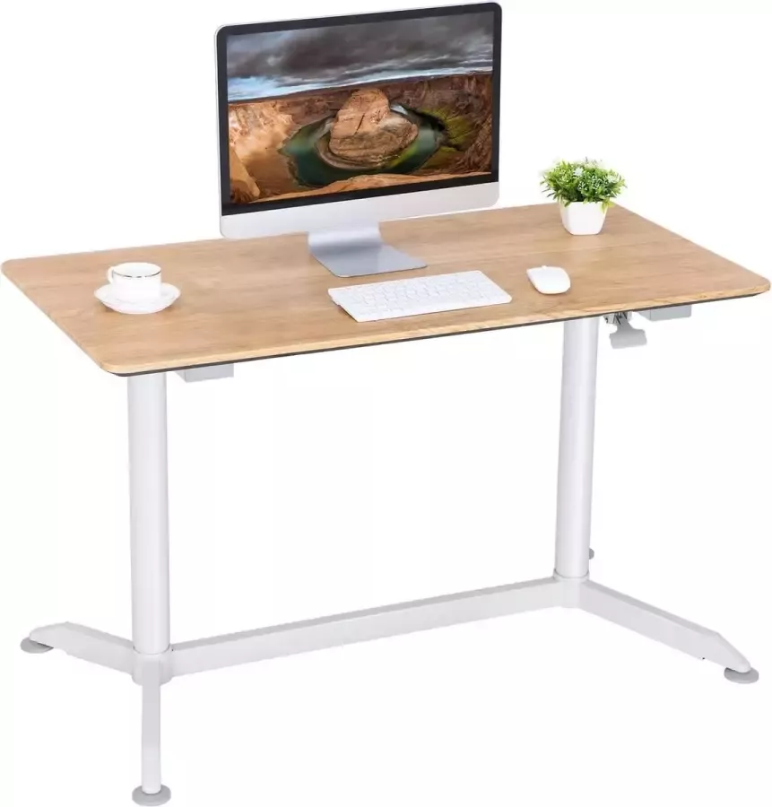 In hoogte verstelbaar bureau zit-sta tafel met verstelbare poten in hoogte verstelbare werkplek voor computers monitoren en laptops naturel korrel LAD08NW