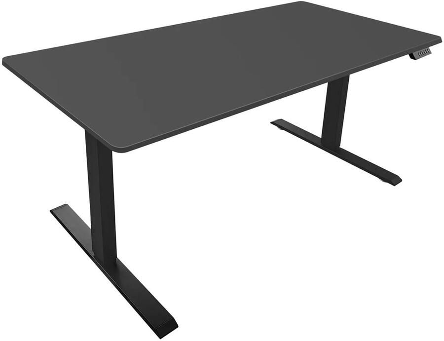 In Hoogte Verstelbaar Bureau Zwart 140 cm – antraciet blad met zwart metalen frame – Ergonomisch Kantoor Bureau