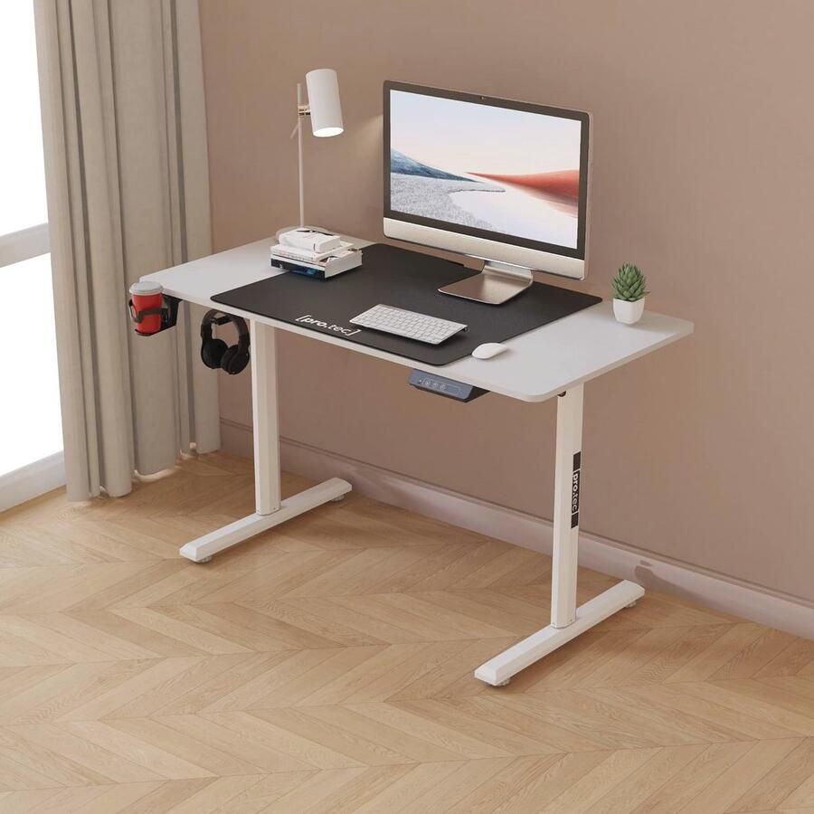 In hoogte verstelbaar elektrisch bureau 110x60 cm Zit-sta bureau met geheugenfunctie en wielen
