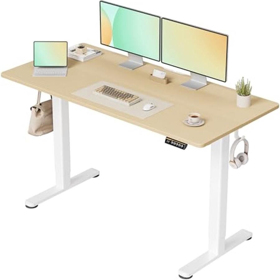 In hoogte verstelbaar elektrisch bureau 140 x 60 cm met geheugenfunctie en kabelbeheer