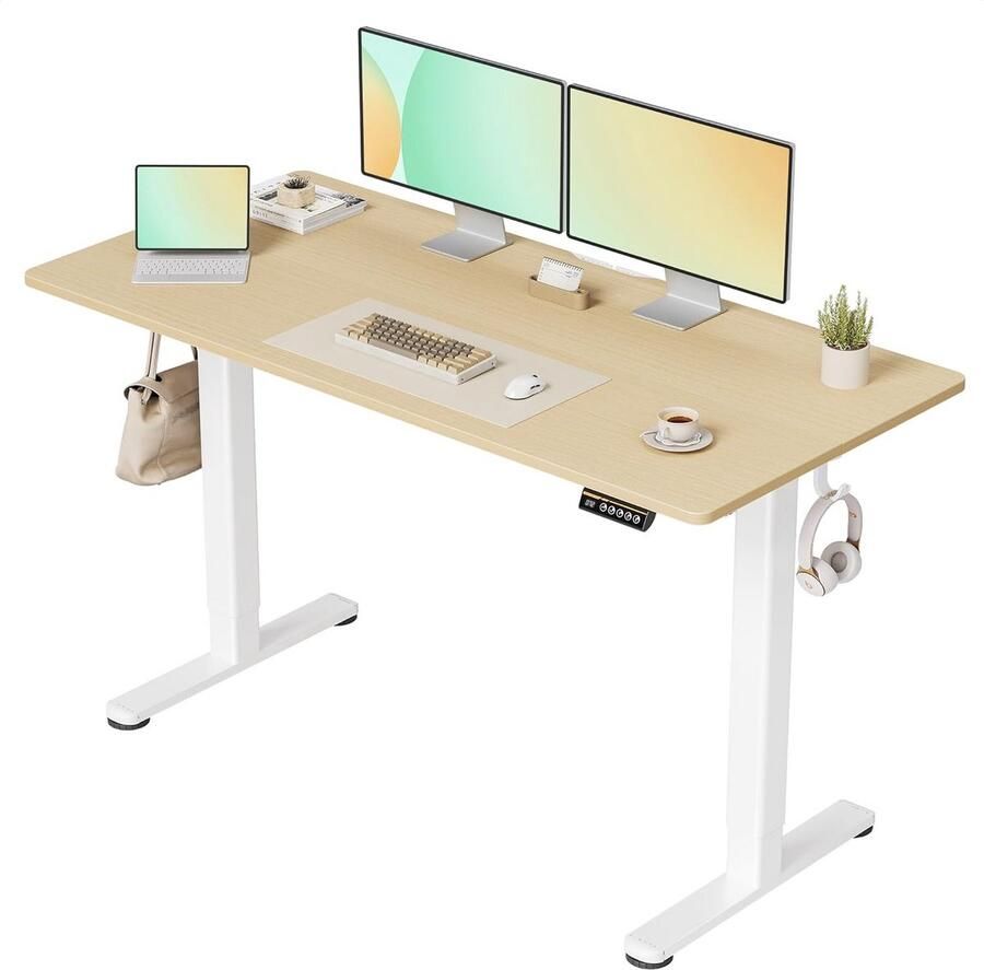 In hoogte verstelbaar elektrisch bureau 140 x 60 cm met geheugenfunctie en kabelbeheer