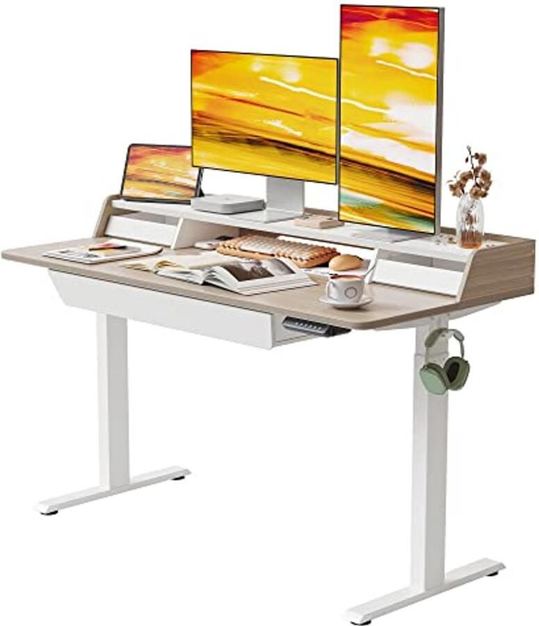 In hoogte verstelbaar elektrisch bureau 140 x 65 cm Ergonomisch kantoormeubilair met 3 lades