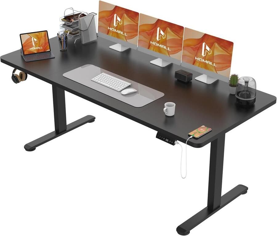 In hoogte verstelbaar elektrisch bureau 140 x 80 cm Zit-sta bureau met geheugenfunctie