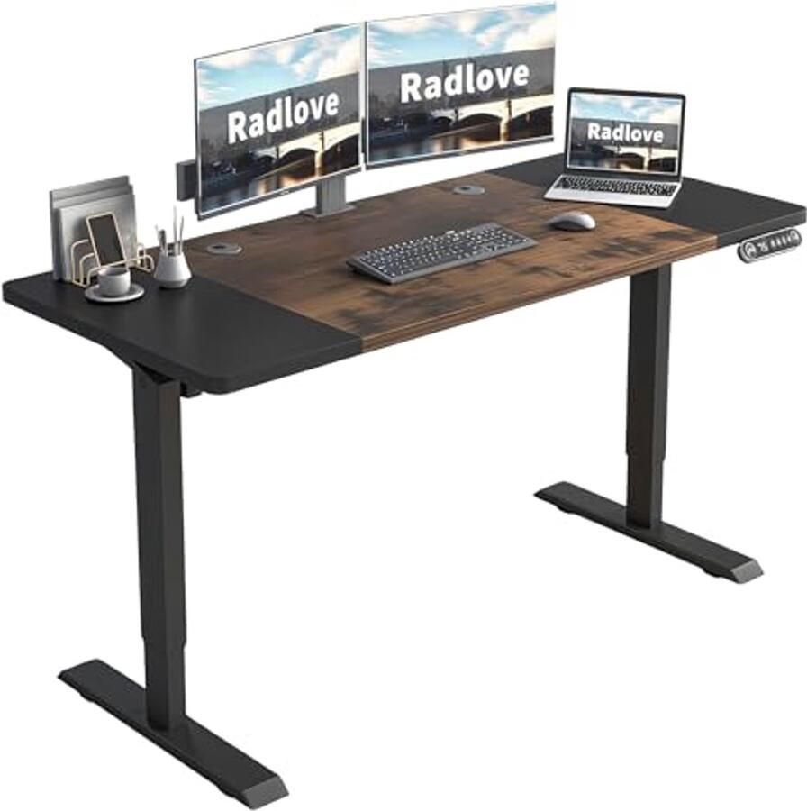 In hoogte verstelbaar elektrisch bureau met geheugenbediening en anti-botsingstechnologie Zwart + Bruin 76 x 160 cm