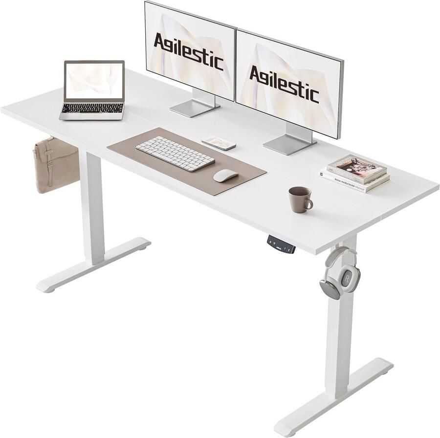 In hoogte verstelbaar elektrisch bureau met geheugenfunctie Stabiel en ergonomisch sta-zit bureau wit 140 x 60 cm