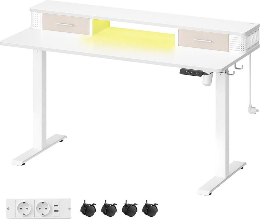 In hoogte verstelbaar elektrisch bureau zit-sta bureau met geheugenfunctie en monitorstandaard (60 x 140 cm)