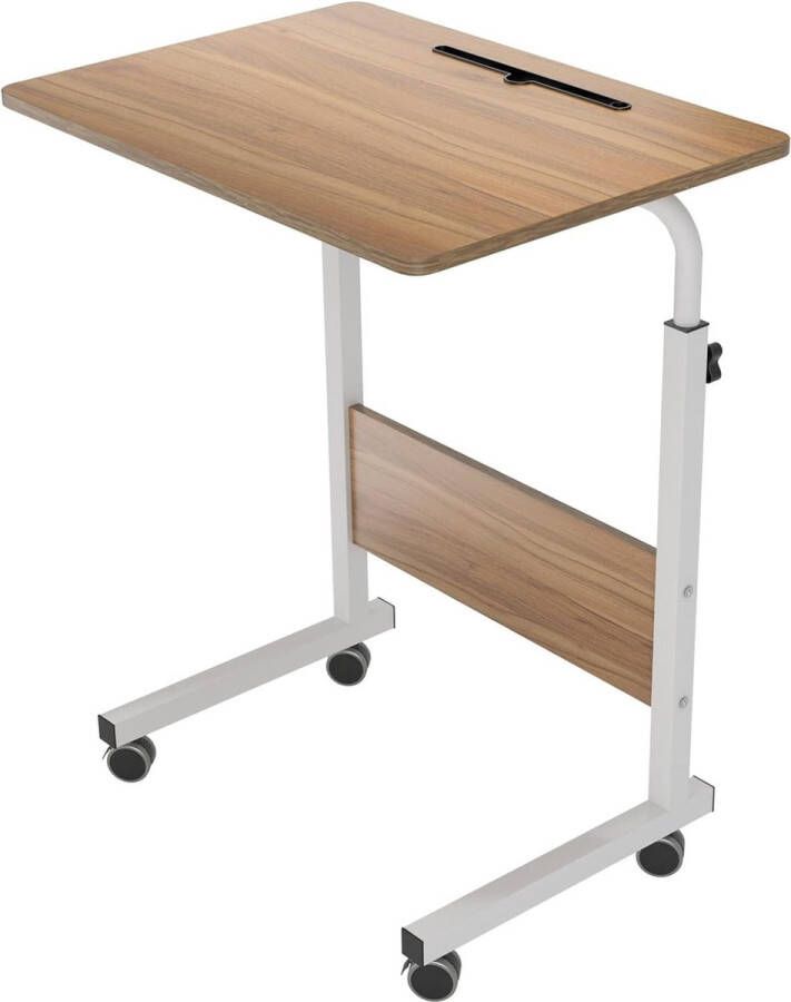 In hoogte verstelbaar laptoptafel computertafel met tablet-sleuf 60 x 40 cm pc-tafel banktafel verzorgingstafel bijzettafel met wieltjes eiken