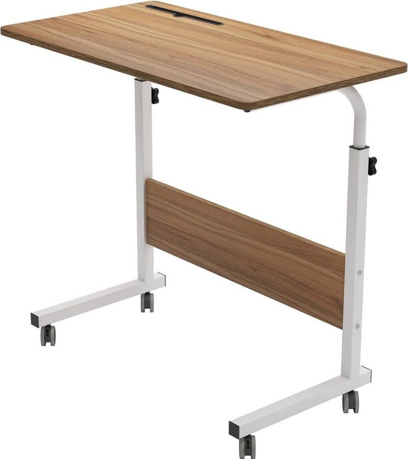 In hoogte verstelbaar laptoptafel computertafel met tablet-sleuf 80 x 40 cm pc-tafel salontafel verzorgingstafel bijzettafel met wieltjes eiken