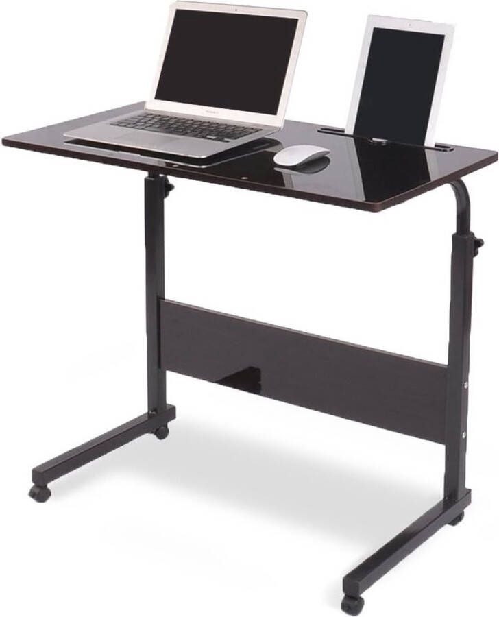 In hoogte verstelbaar laptoptafel computertafel met tablet-sleuf 80 x 40 cm pc-tafel salontafel verzorgingstafel bijzettafel met wieltjes zwart 05#3-80BK-BH