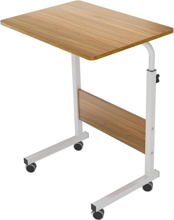 In hoogte verstelbaar laptoptafel laptopstandaard computertafel met wielen mobiele bijzettafel verzorgingstafel voor bed en bank 60 x 40 x 71-90 cm eiken